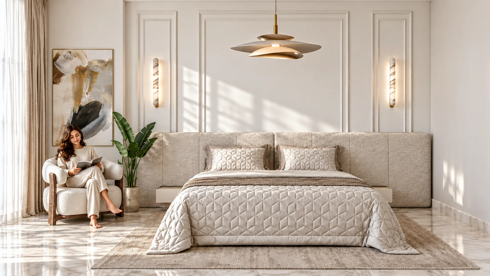 Neo-classic bedroom with layered wall moulding