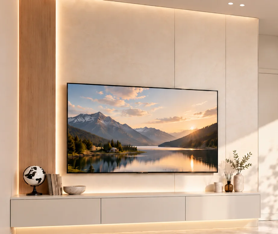 Neo-classic TV wall with concealed lighting