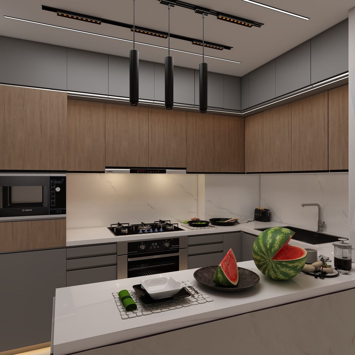 Contemporary bedroom and living render