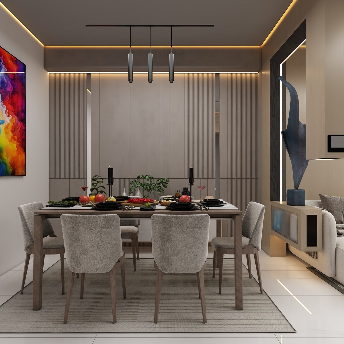 Modern interior with warm lighting