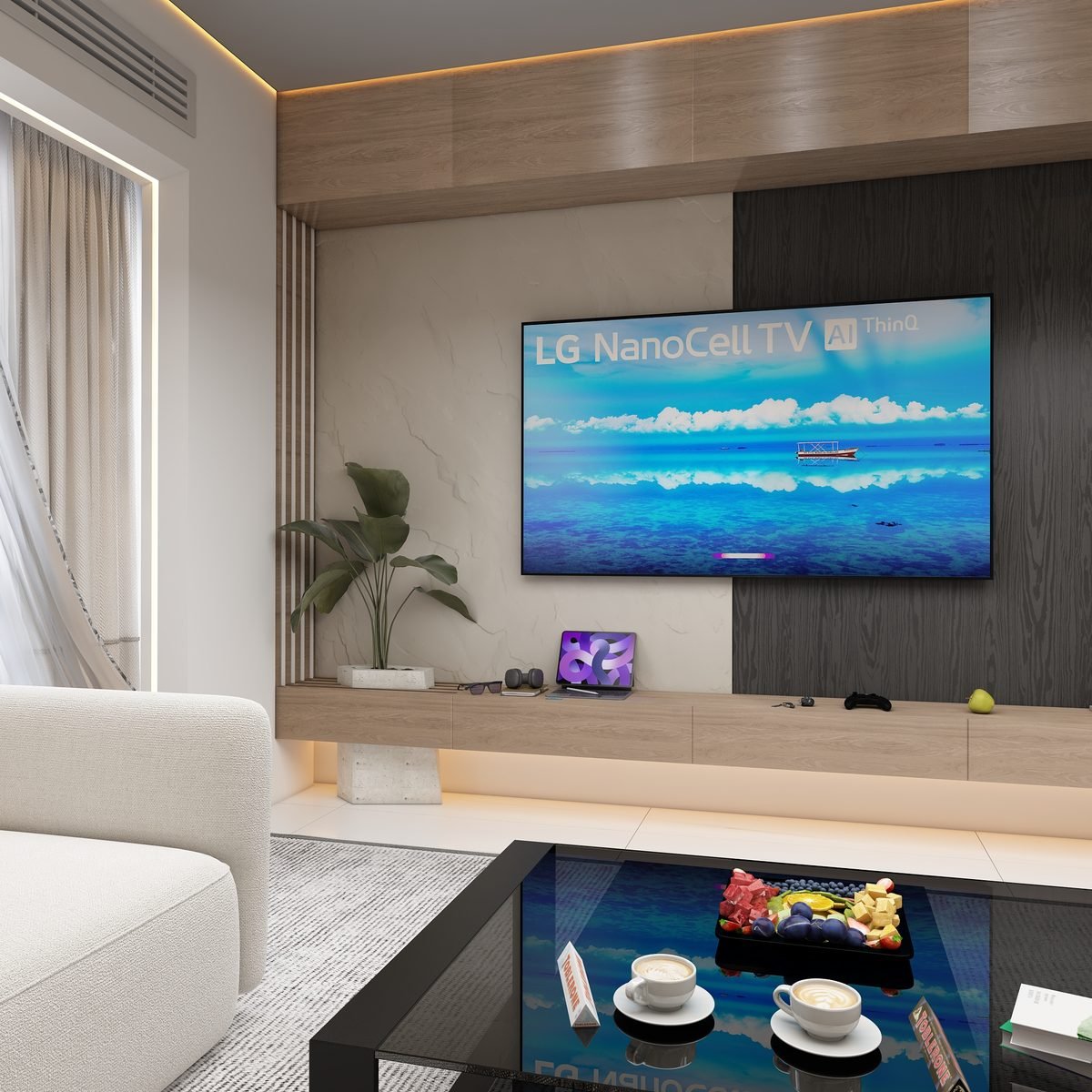 Modern interior with accent lighting